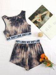 Tie Dye Pajama Set V Neck Tank Top & Shorts