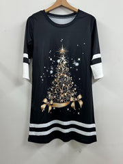 Tree & Stripe Print Half Sleeve Mini Dress