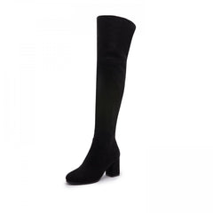 Chunky Heel Thigh High Boots Solid Round Toe Comfortable & Stylish Shoes