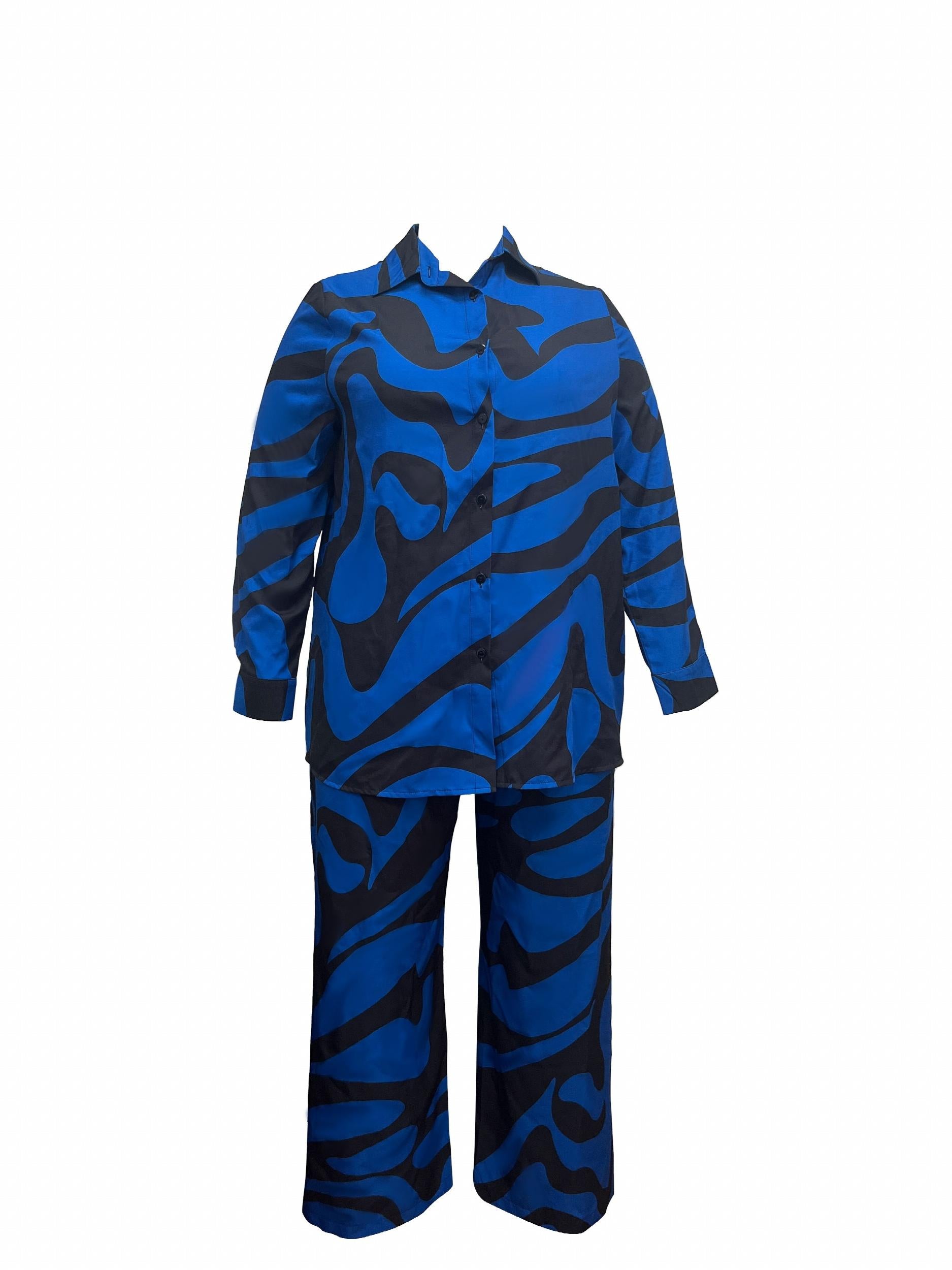 Women's Plus Abstract Stripe Print Shirt & Pants Outfit Set
