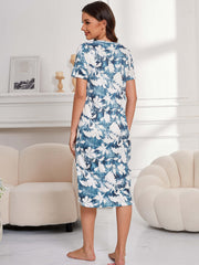 Floral Print Lounge Dress Crew Neck Short Sleeve Women's Loungewear