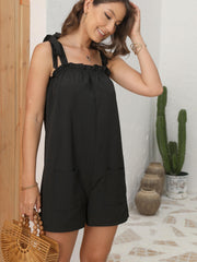 Ruffle Trim Romper Jumpsuit Patched Pockets Women's Clothing