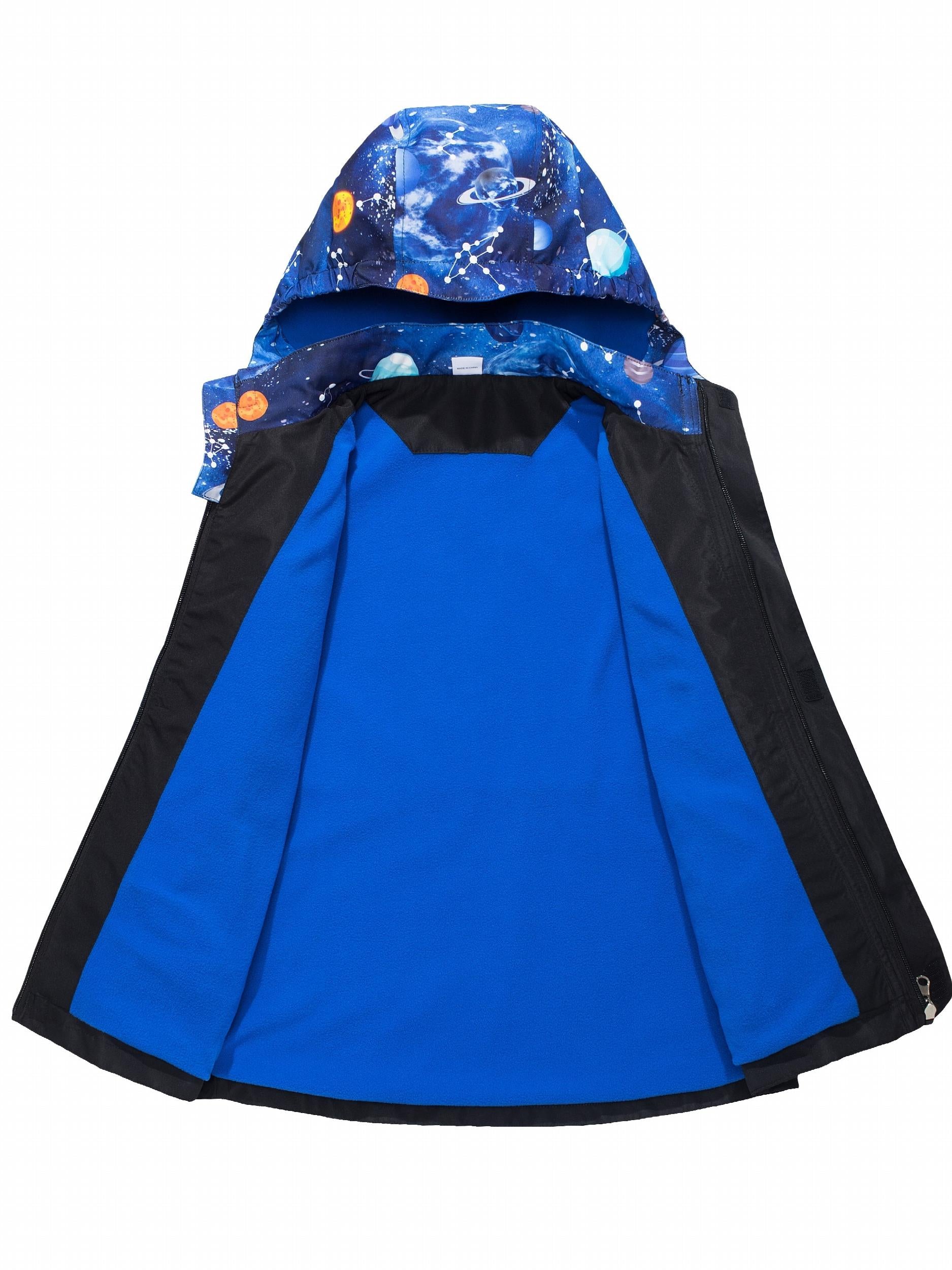 Boys Starsky Splicing Rain Jacket For Kids Waterproof Coat With Removable Hood