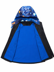 Boys Starsky Splicing Rain Jacket For Kids Waterproof Coat With Removable Hood
