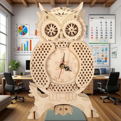 3D Vintage Owl Wooden Puzzle Clock DIY Model High Difficulty Assembly