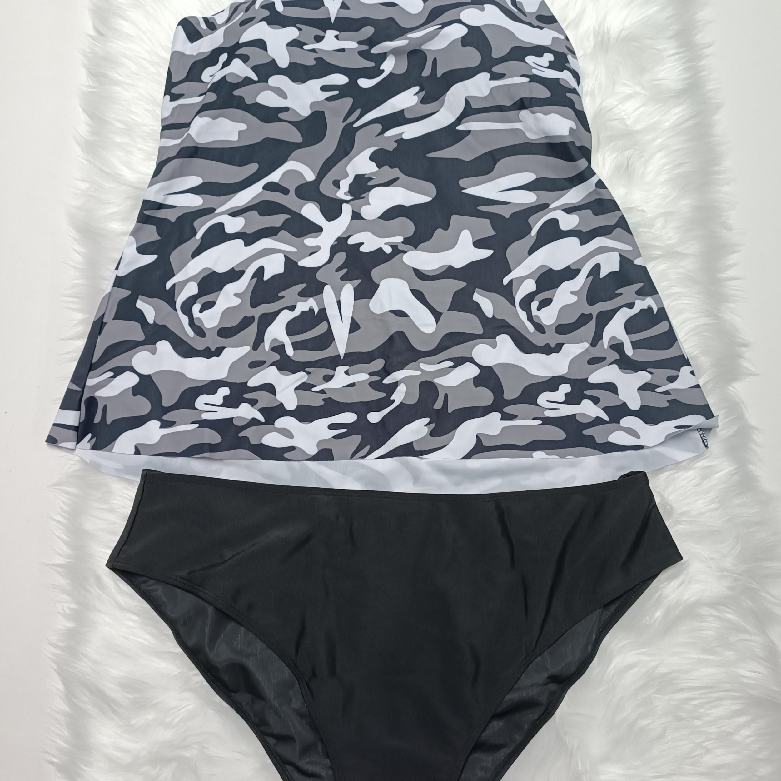 Camo Print Tankini Set Women's Racer Back Swimsuit Two Piece