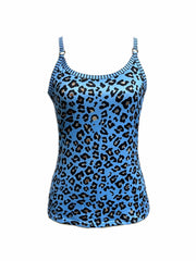 Leopard Print Ring Linked Cami Top Sexy Scoop Neck Summer Sleeveless Top