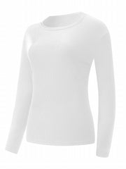 Ribbed Round Neck Long Sleeve T shirt for Women