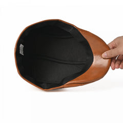Men's Leather Beret Outdoor Street Solid Hat Vintage Newsboy Hat