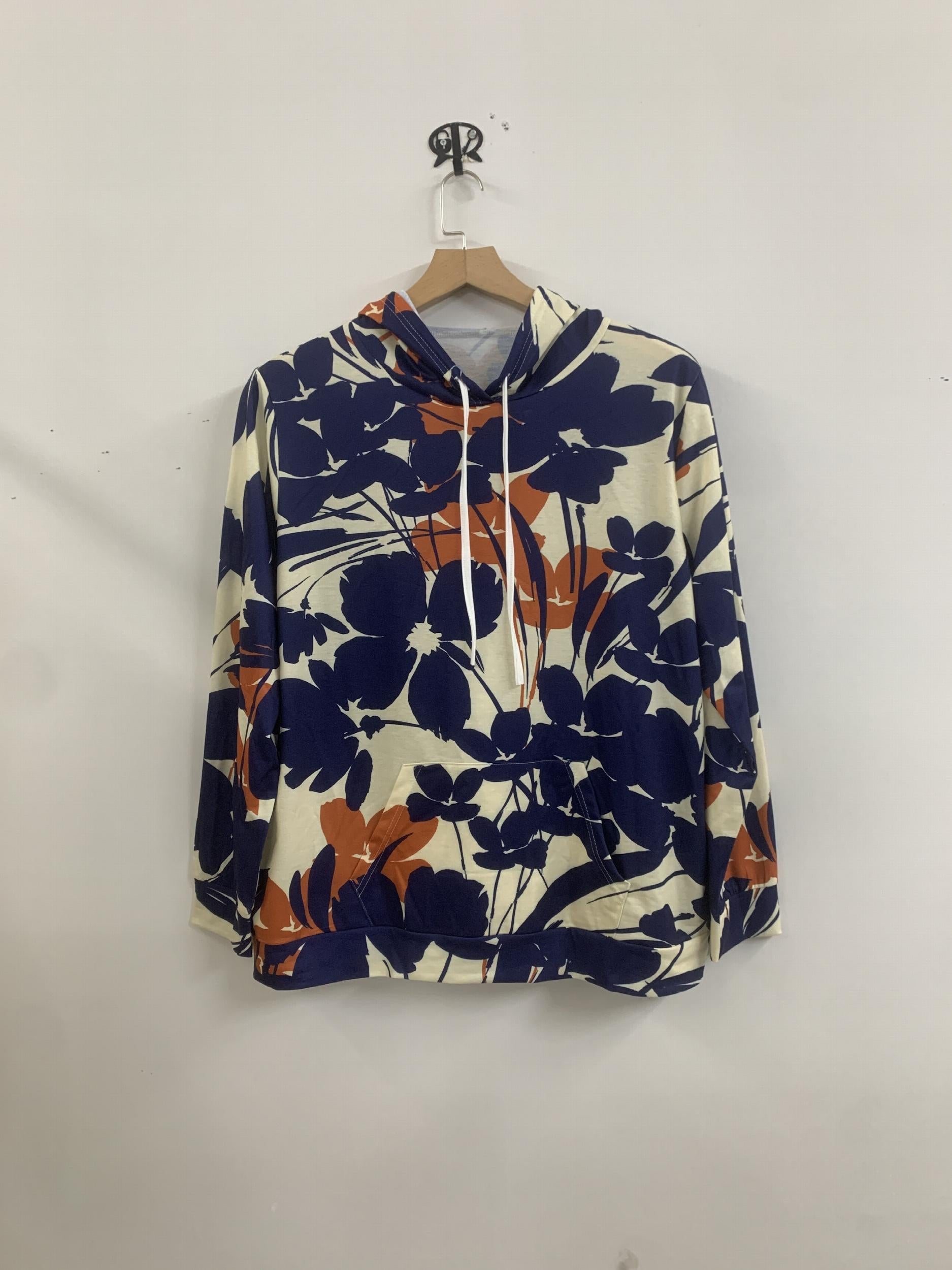 Women's Plus Floral Print Long Sleeve Hoodie With Pockets