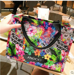 Oil Painting Handbag Plastic Travel Bags Waterproof Large Capacity