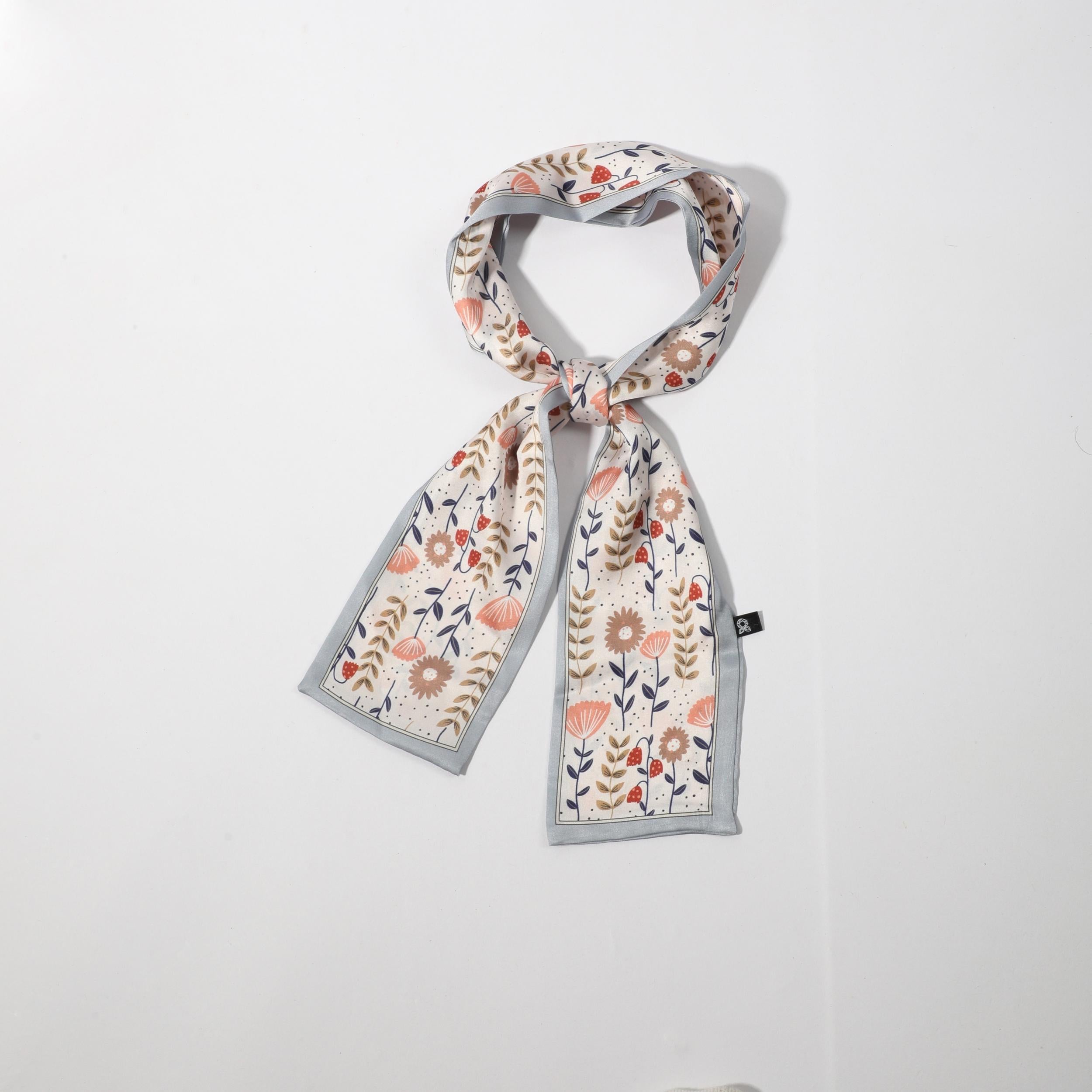 Graphic Flower Neckerchief Long Skinny Scarf Headband Hair Ribbon