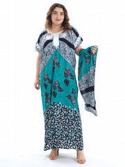 Kaftan Dress Set Graphic Print Contrast Lace Hijab 2pcs S