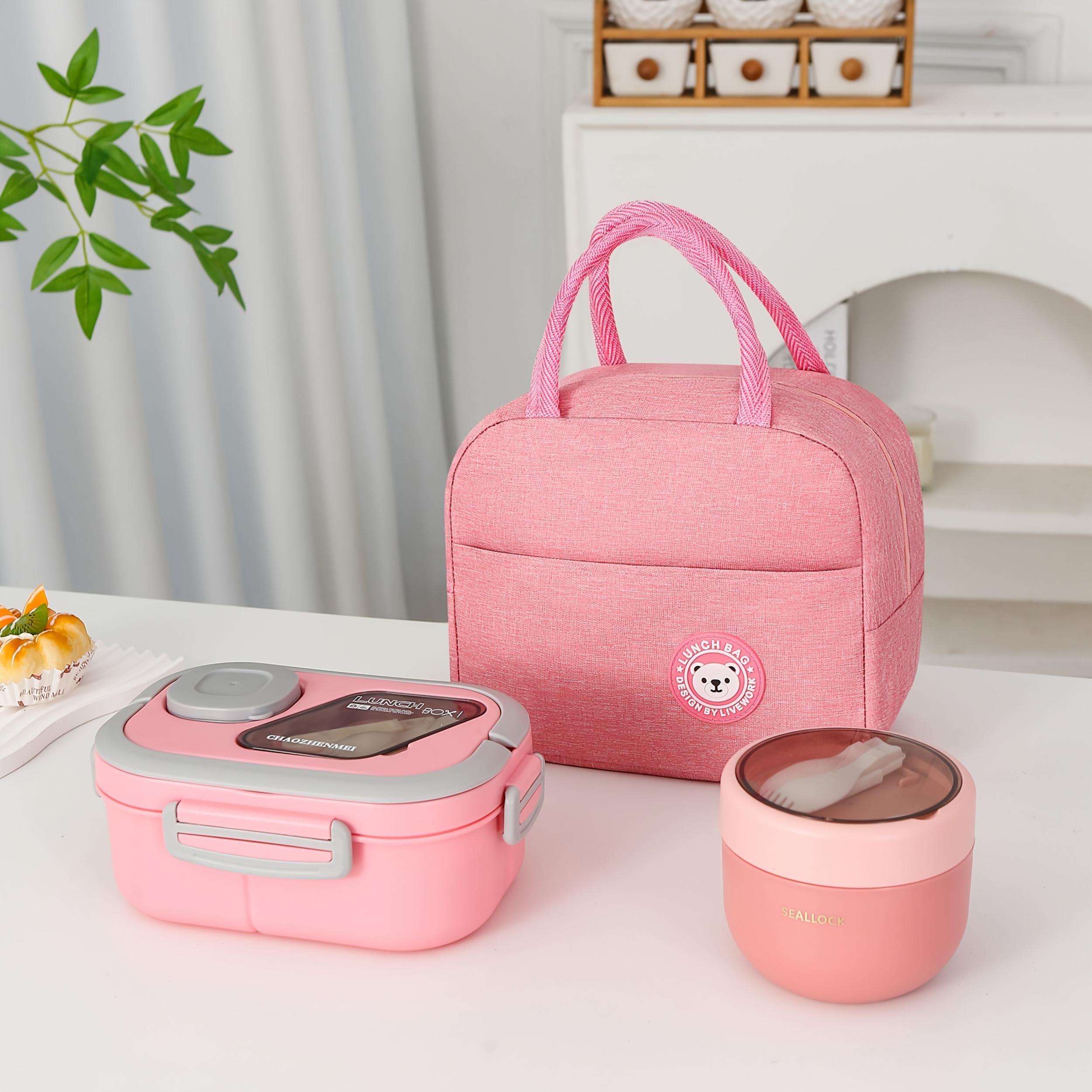 3pcs Portable Lunch Box Bag Set Thermal Bag Lunch Box Oatmeal Breakfast Cup