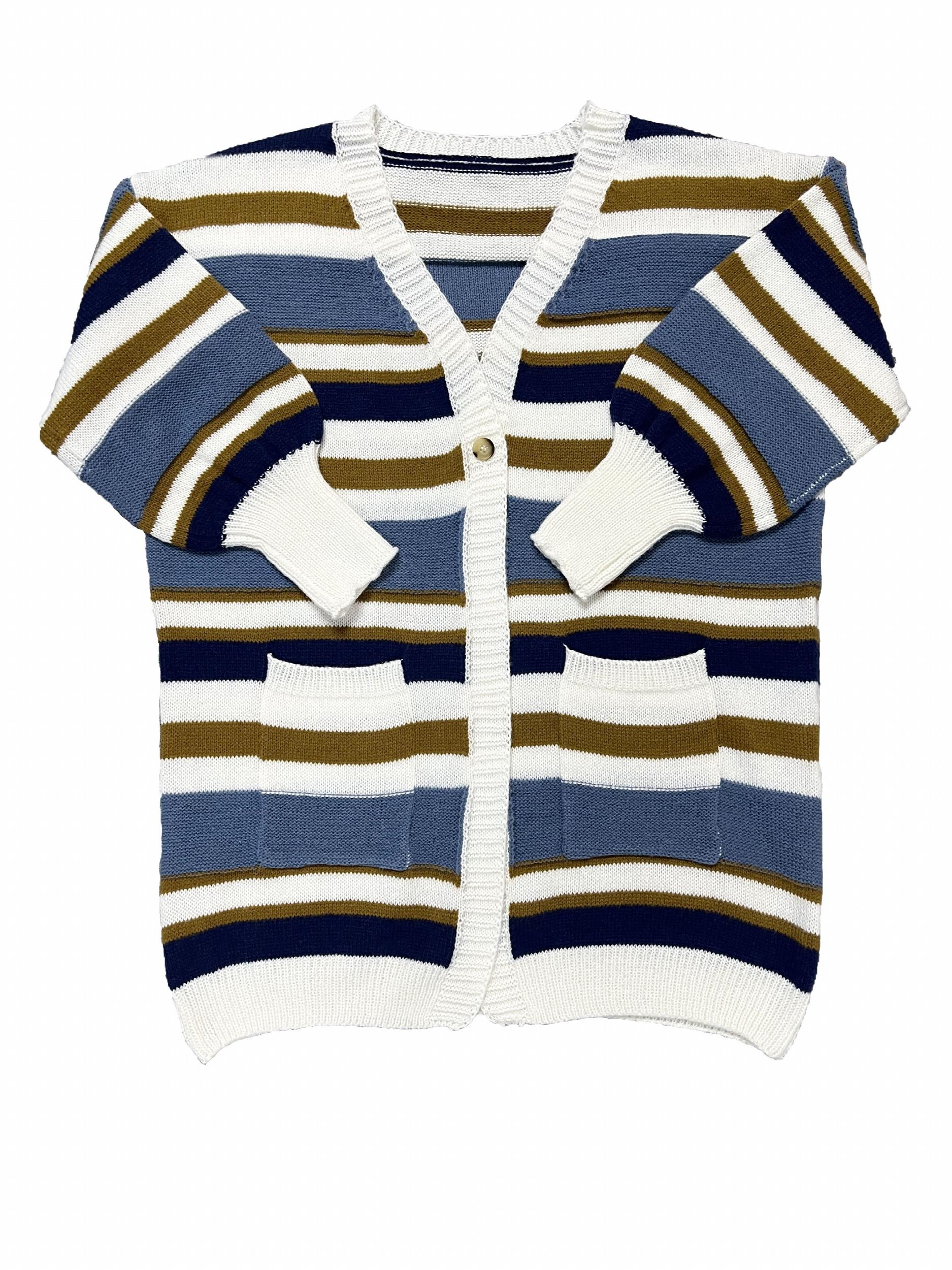 Stripe Print Button Up Long Sleeve Cardigan
