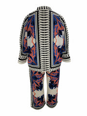 Women's Plus Leaf & Scarf Print Shirt & Pants Outfit Set