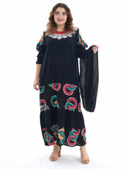 Ramadan Kaftan Dress Set Women's Plus Graphic Print Contrast Lace