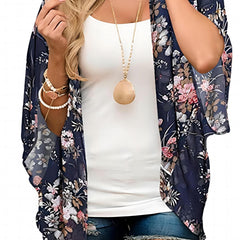 Women's Plus Floral Print Bat Sleeve Cover Up Cardigan