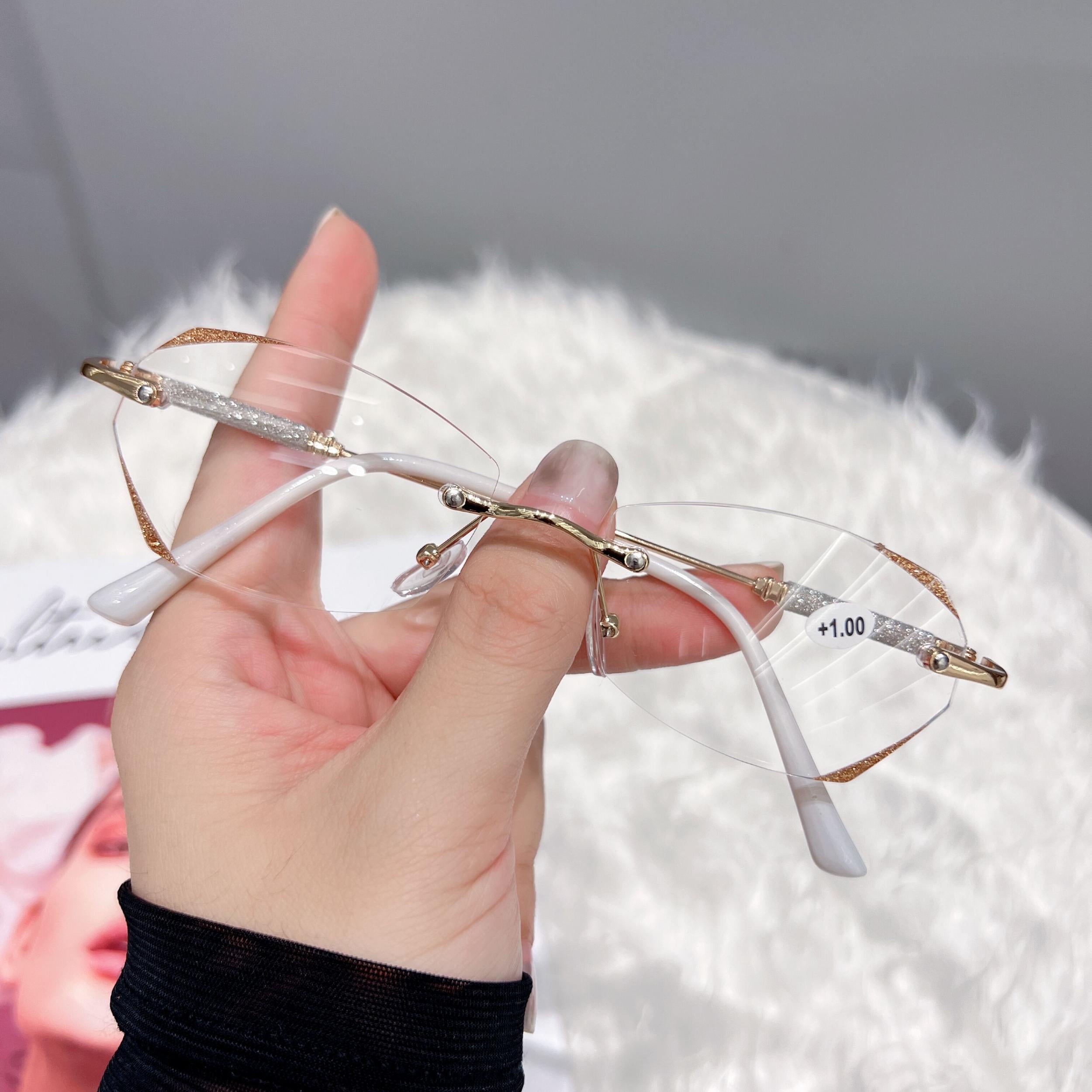 Glitter Rimless Light Blocking Reading Glasses Anti Eyestrain Clear Lens