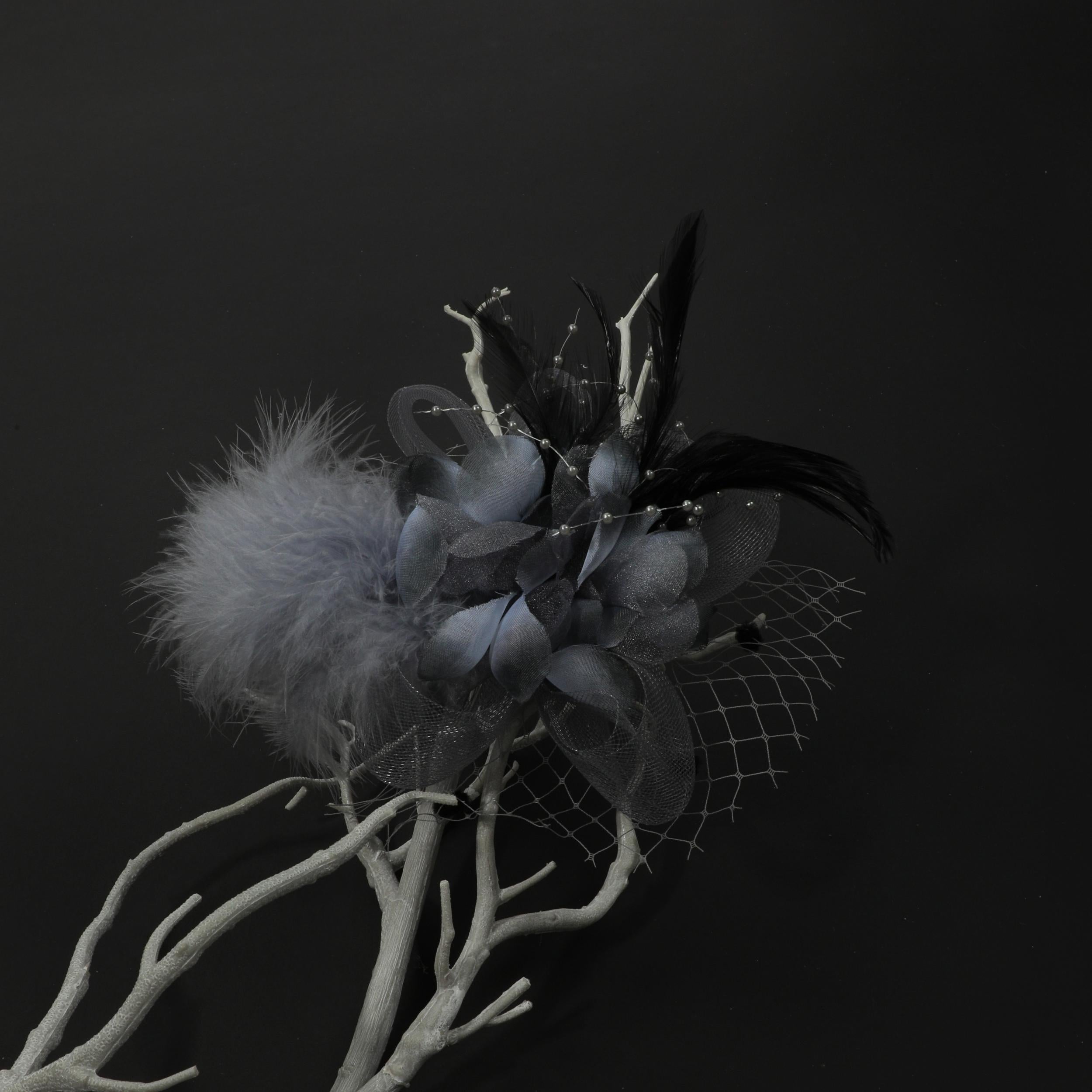 Mesh Flower Hair Clip Feather Head Piece for Prom Party