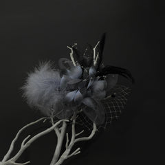 Mesh Flower Hair Clip Feather Head Piece for Prom Party