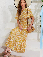 Floral Print High Waist Dress Maxi Casual Dress Women's