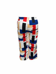 Geometric Print Button Up Blouse & Pants Set
