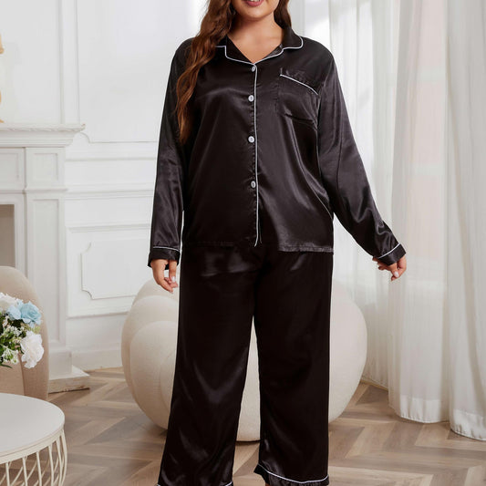 Satin Contrast Long Sleeve Shirt & Pants Set
