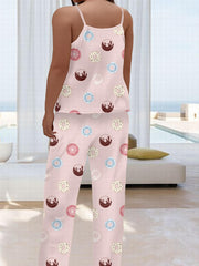 Donut Print Cami Top & Pants Pajamas Set