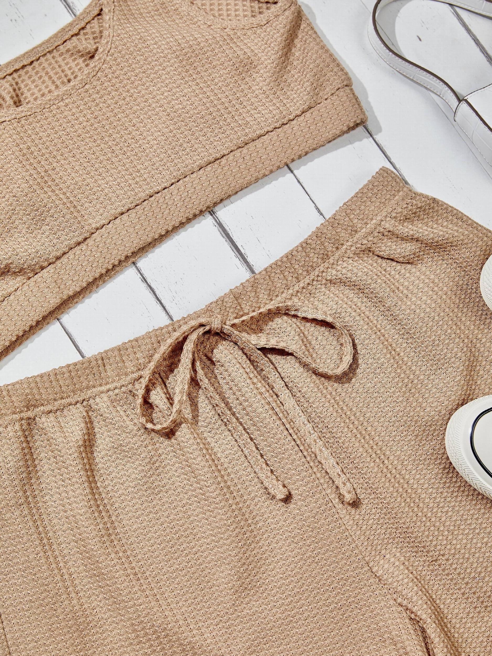 Waffle Sight Crop Tank Top & Drawstring Shorts Set