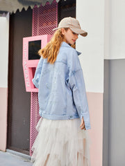 Embroidery Lion & Letters Pattern Denim Coat