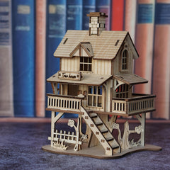 Wooden Forest Cabin 3D Puzzle Kit Yellow
