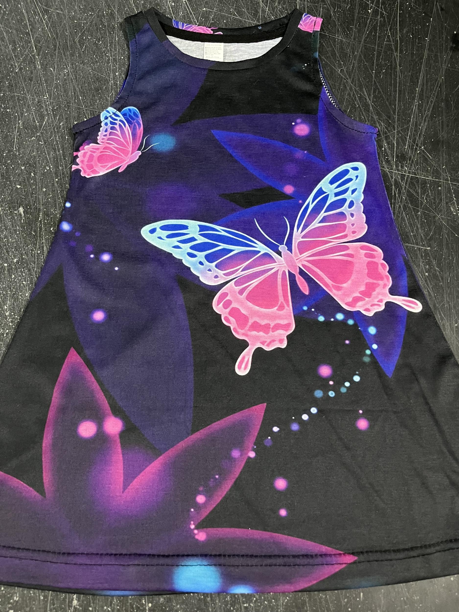 Girls Butterfly Print Sleeveless Princess Dress for Summer