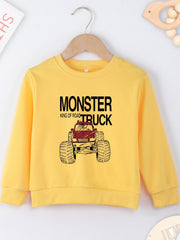 Boys Monster Truck Print Sweatshirt Long Sleeve Crew Neck Top