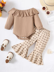 Toddler Girls Ruffle Off Shoulder Romper & Flared Pants Set