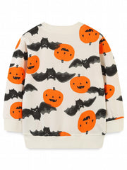Halloween Pumpkin Bat Print Boys Sweatshirt Long Sleeve Crew Neck