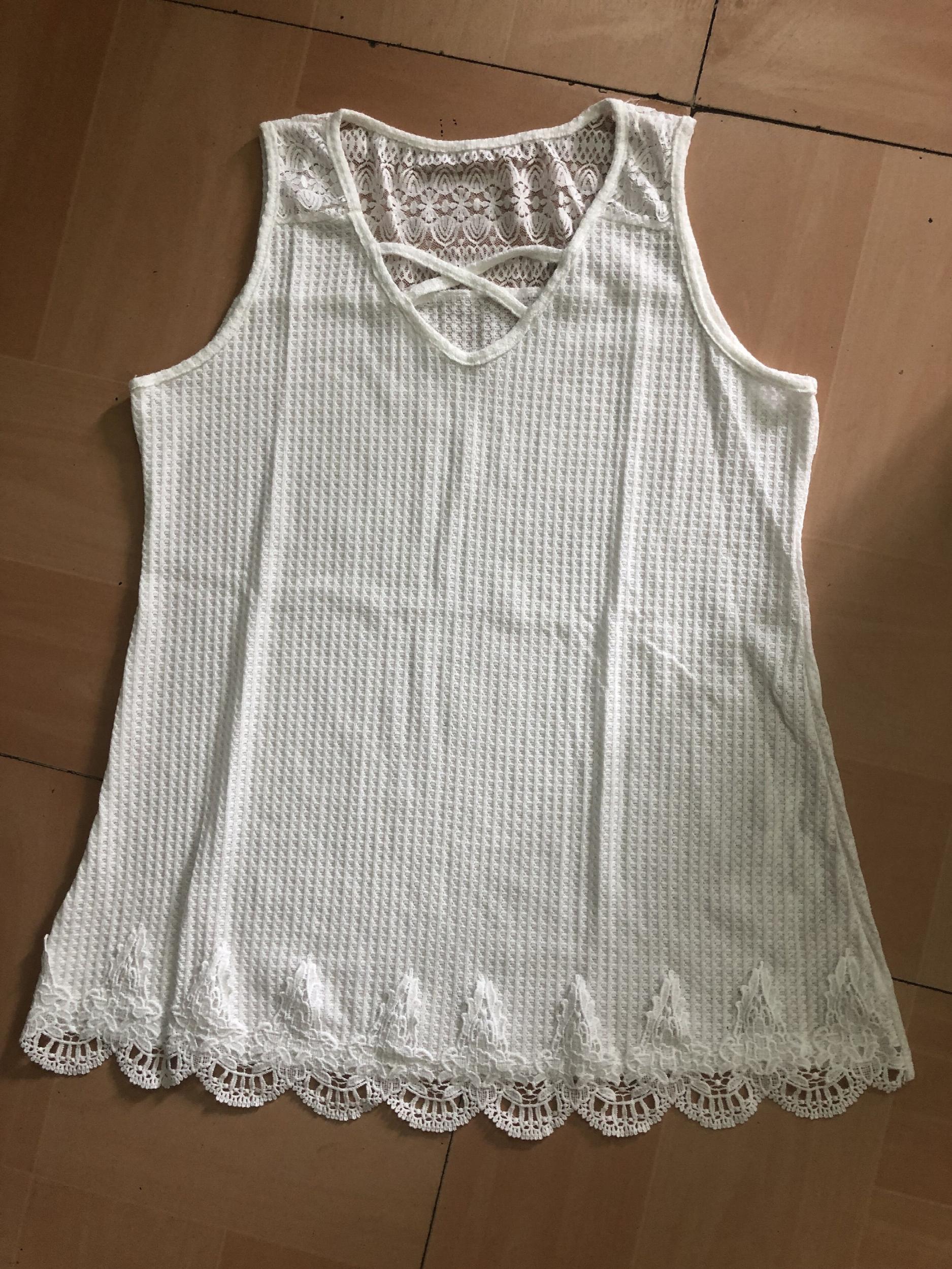 Tank Top Women's Plus Lace Waffle Pattern V Neck Tank Top