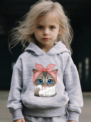 Cat Print 2pcs Girls Sports Outfits Spring Fall Outdoor Gift