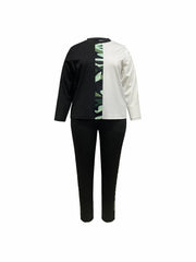 Colorblock Camo Print Top & Pants Set