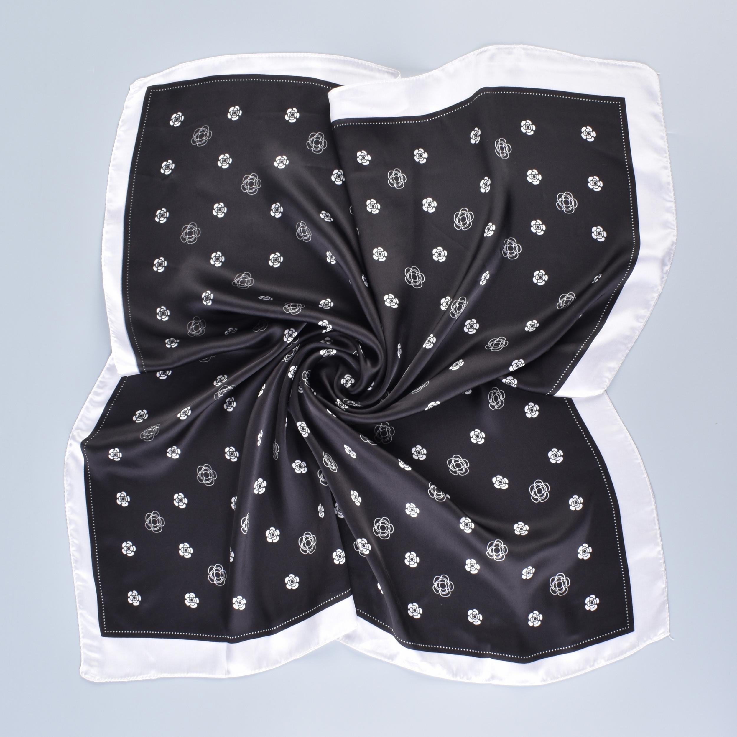 Camellia Printed Bandana Classic Square Scarf Satin Neckerchief Silk