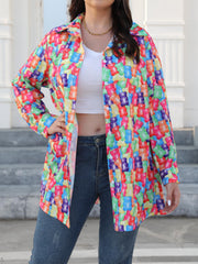 Casual Bear Print Button Up Long Sleeve Blouse