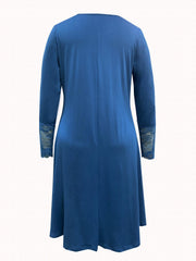 Casual Dress Women's Plus Solid Contrast Lace Long Sleeve Dress