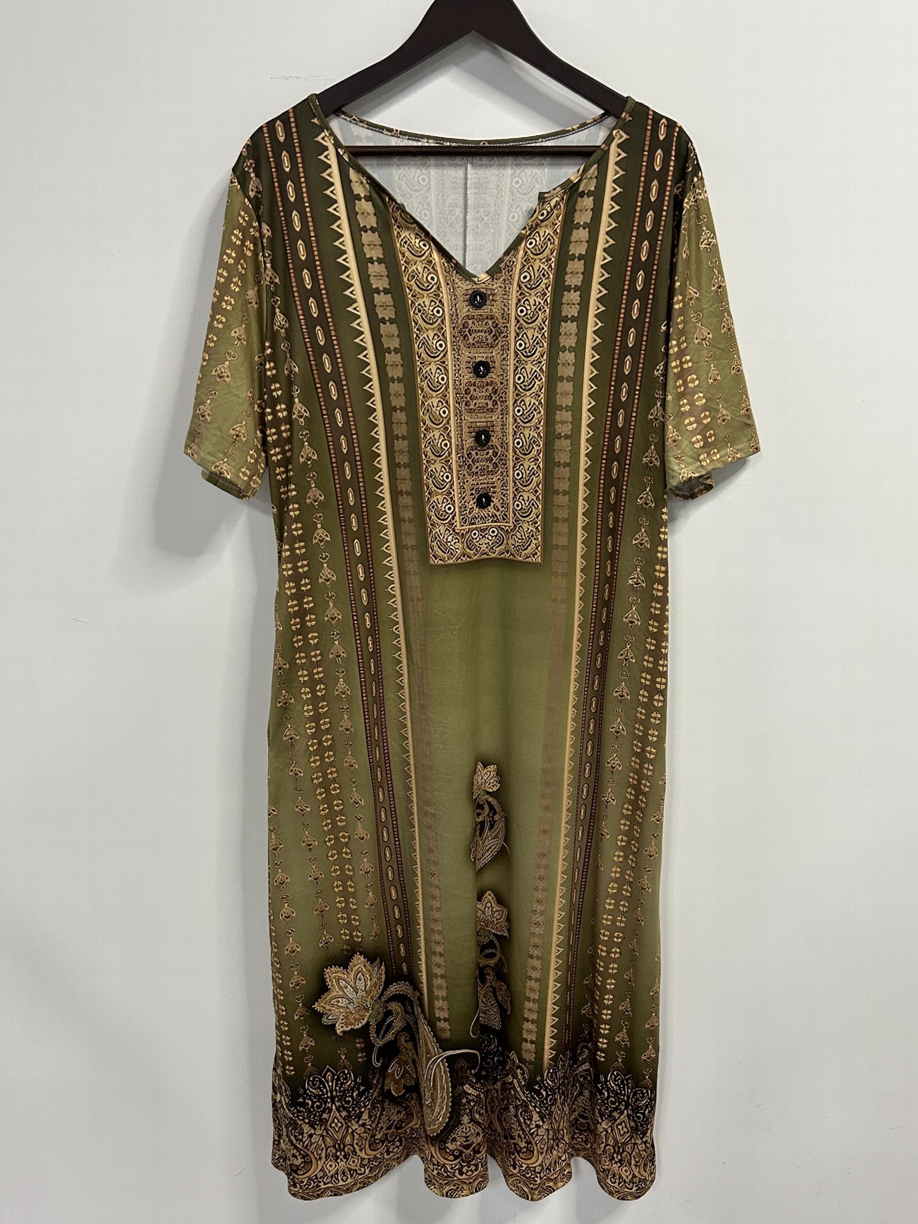 Boho Dress Women's Plus Tribal Print Short Sleeve Dress