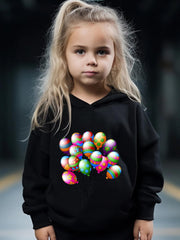 Girls Cartoon Balloon Hooded Sweatshirt & Sweatpants Set