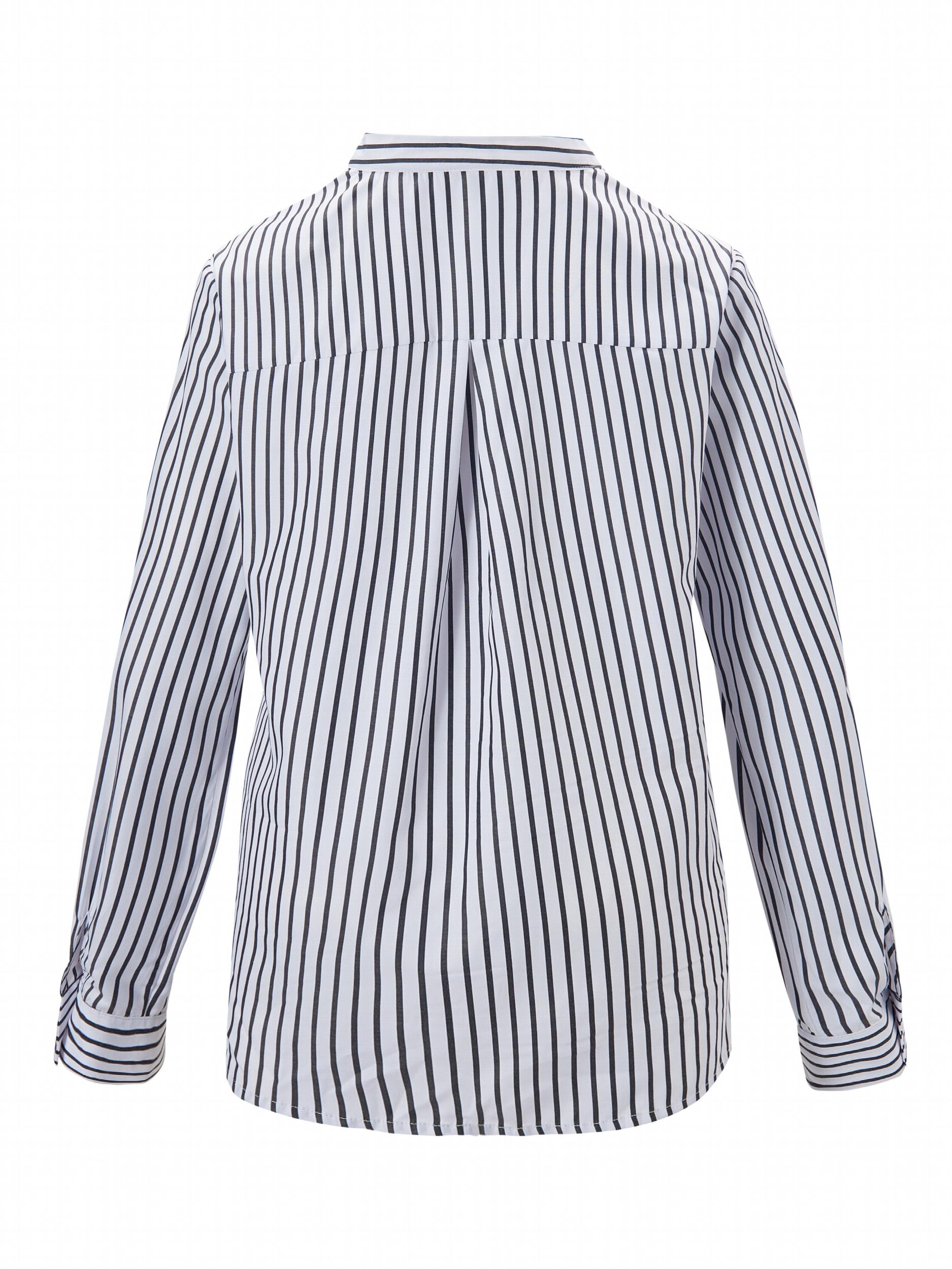 Stripe Print Half Zipper Long Sleeve V Neck Top