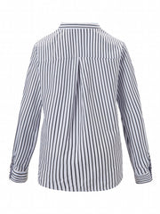 Stripe Print Half Zipper Long Sleeve V Neck Top