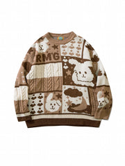 Cartoon Rabbit Pattern Knitted Sweater Men's Casual Warm Pullover