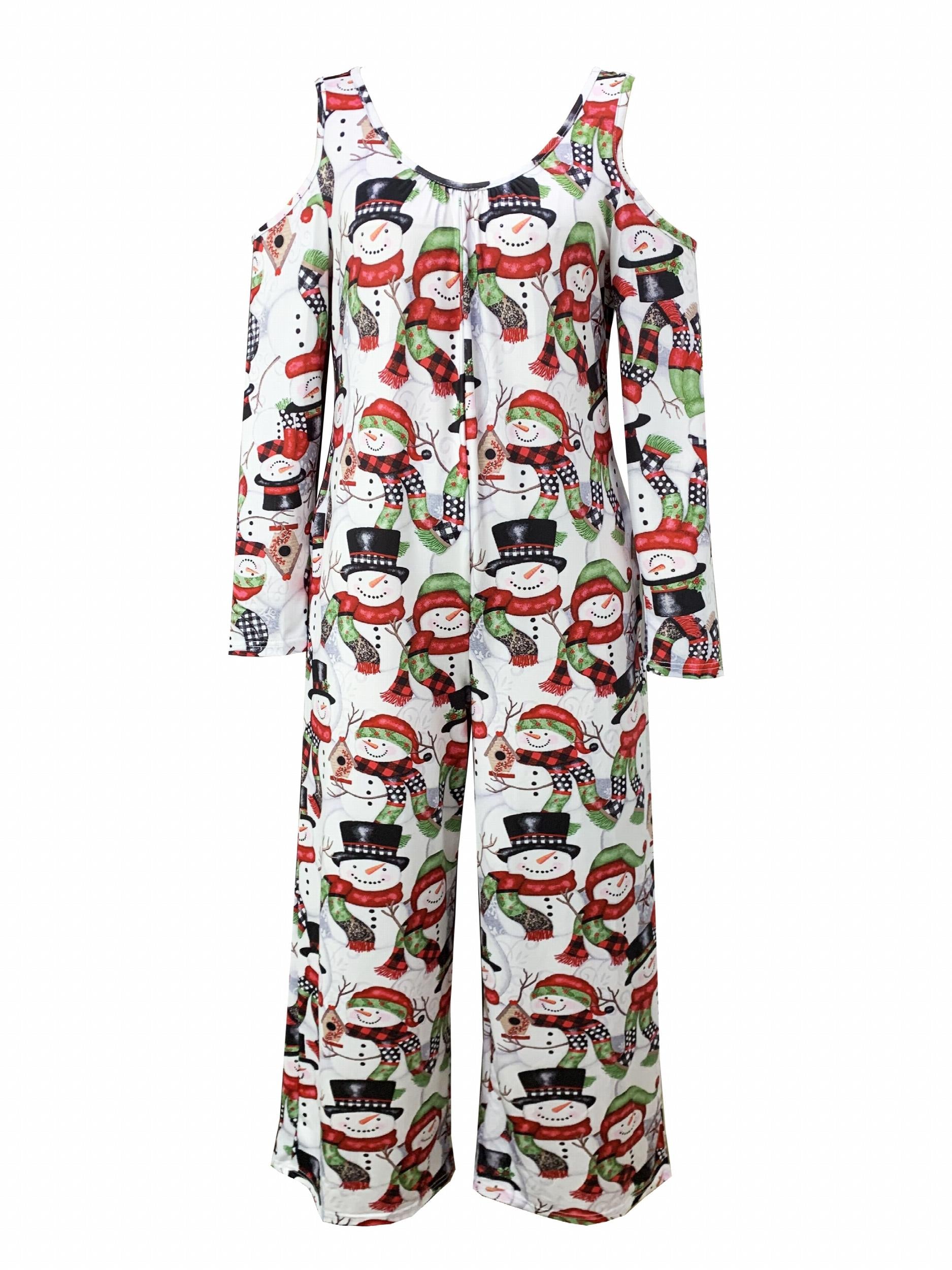 Snowman Print Cold Shoulder Jumpsuit