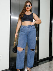 Ripped Wide Leg Denim Pants Women's Plus Y2K Style Jeans