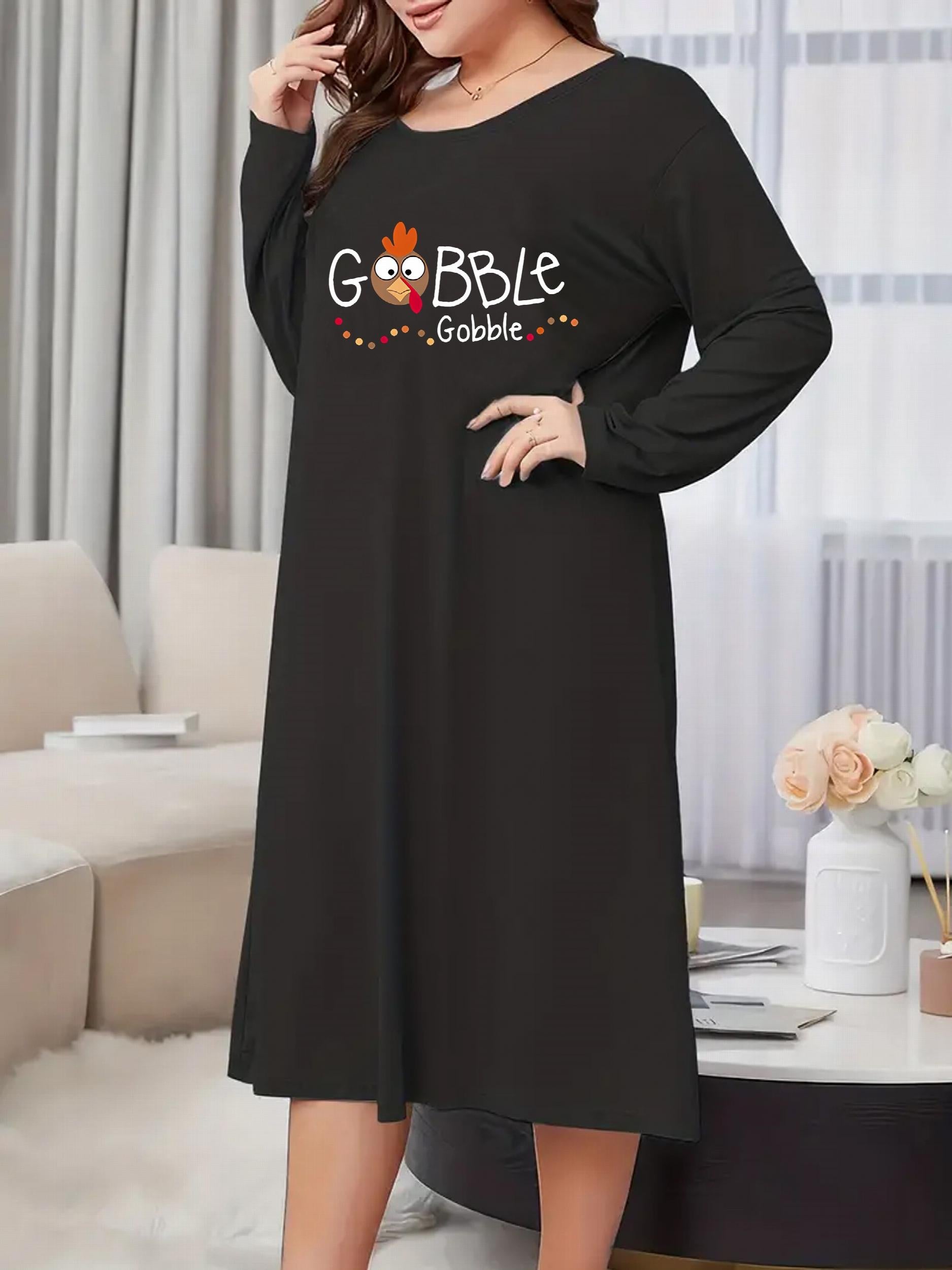 Turkey Print Long Sleeve Tee Sleep Dress